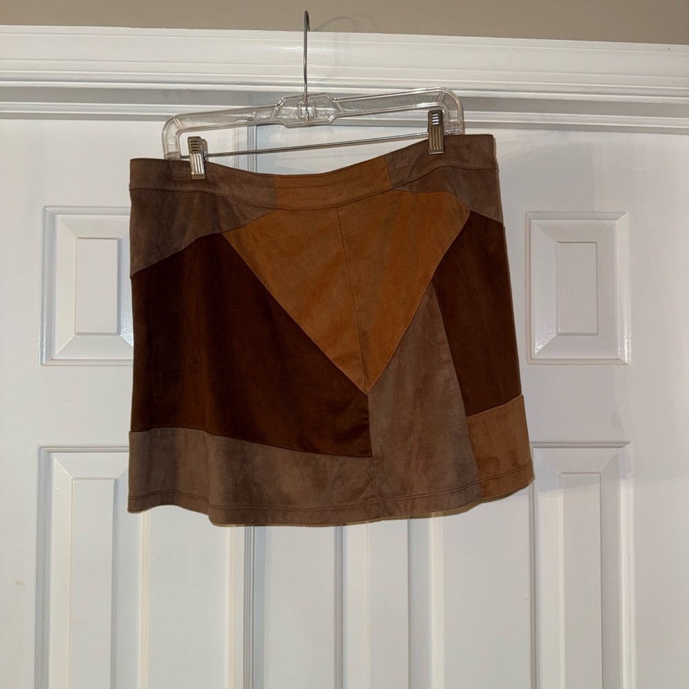 New York & Company Patchwork Brown Suede Skirt